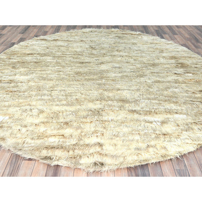 10'X10' Bone Ivory Moroccan Berber Organic Wool Hand Knotted Round Rug