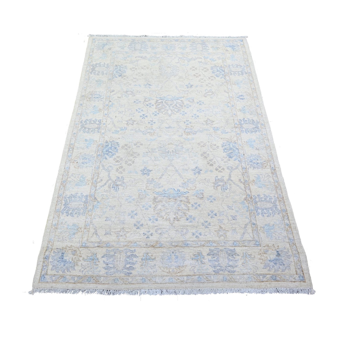 3'10"X5'9" Broken White Peshawar Washed Out Faded Colors Hand Knotted Rug