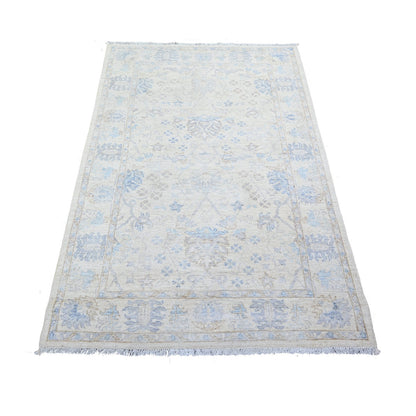 3'10"X5'9" Broken White Peshawar Washed Out Faded Colors Hand Knotted Rug