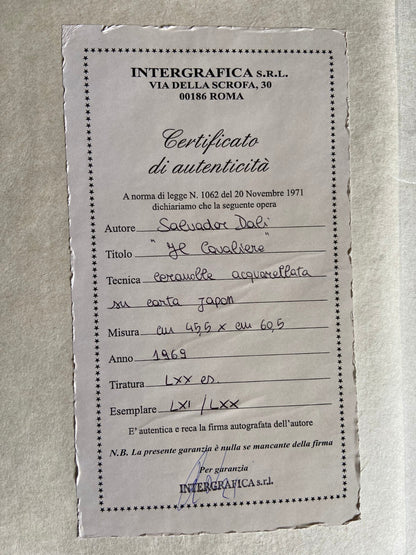 Salvador Dal Etching Hand-Made Hand-Signed Numbered Pencil Certified