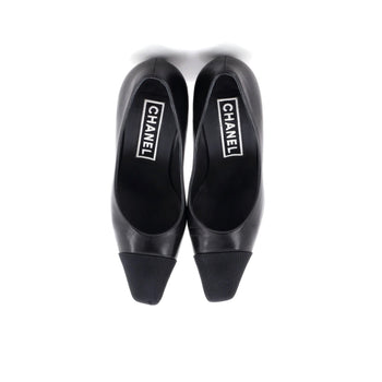 Chanel Women'S Cap Toe Cc Block Heel Pumps Leather With Grosgrain