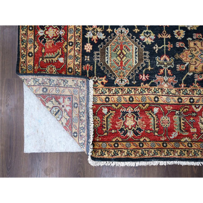 8'X8' Black Wool Karajeh Design Hand Knotted Square Oriental Rug