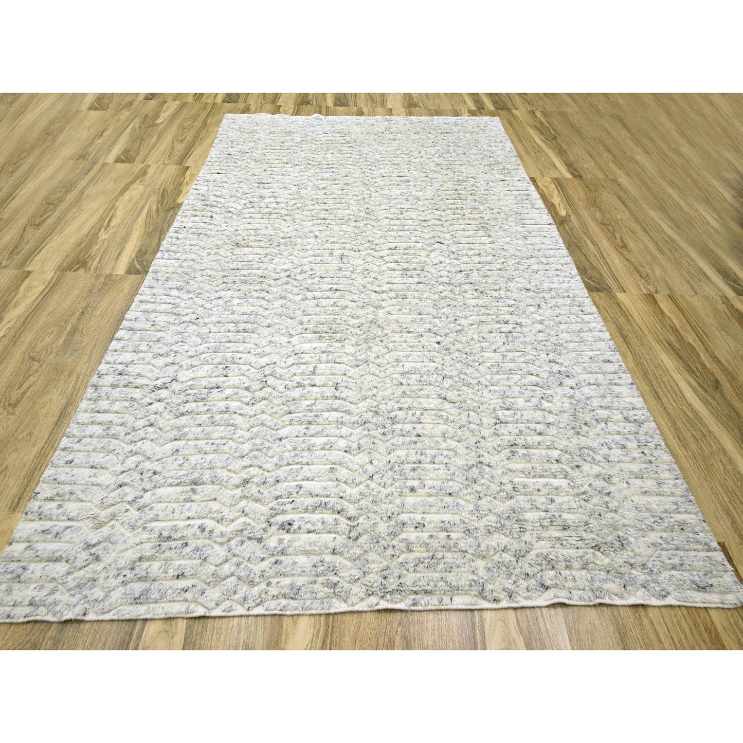 9'4"X11'10" White Textured Pile Moroccan Weave Pure Wool Hand Knotted Rug
