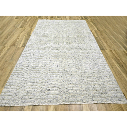 9'4"X11'10" White Textured Pile Moroccan Weave Pure Wool Hand Knotted Rug