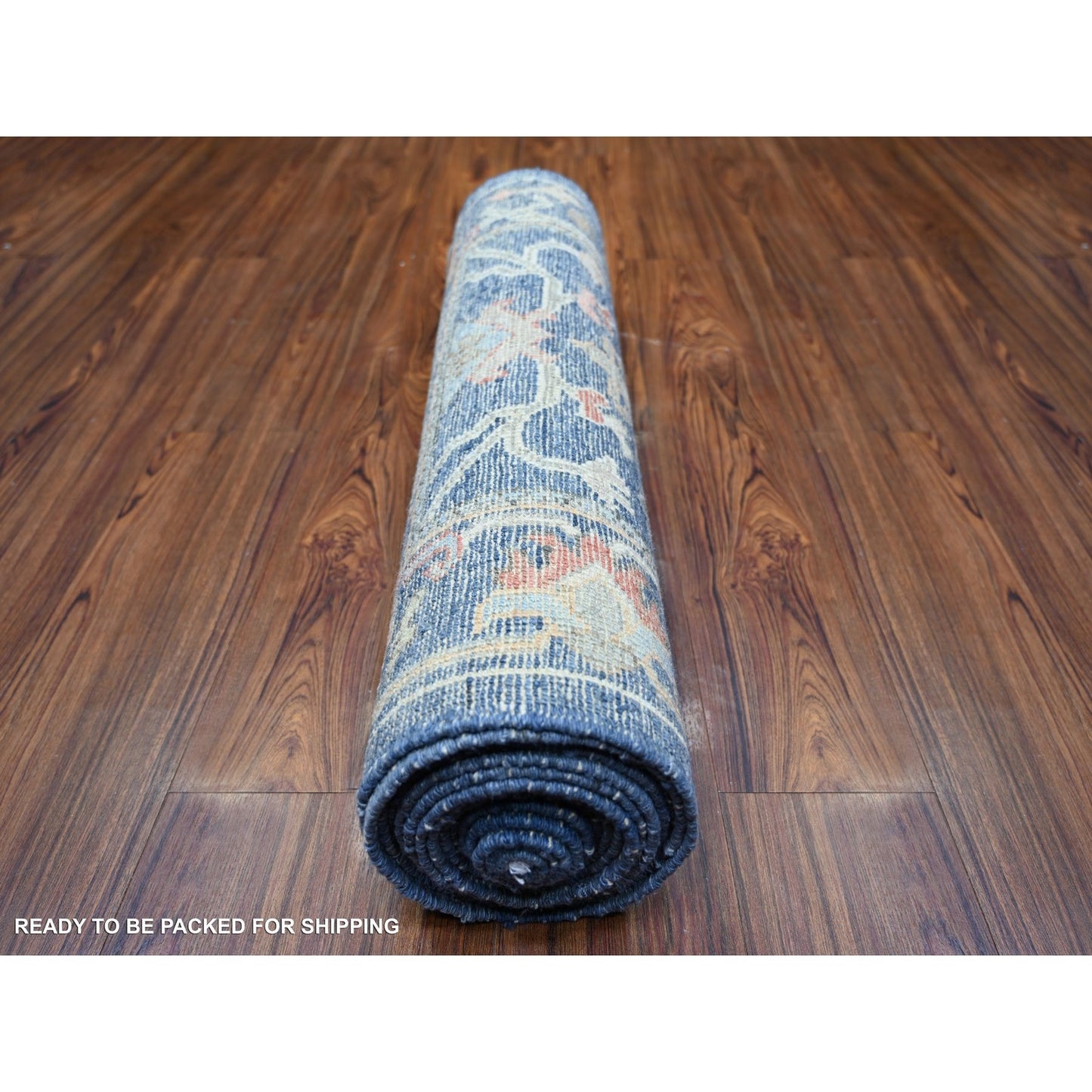 2'9"X15'8" Admiral Blue Afghan Angora Oushak Wool Hand Knotted Runner Rug