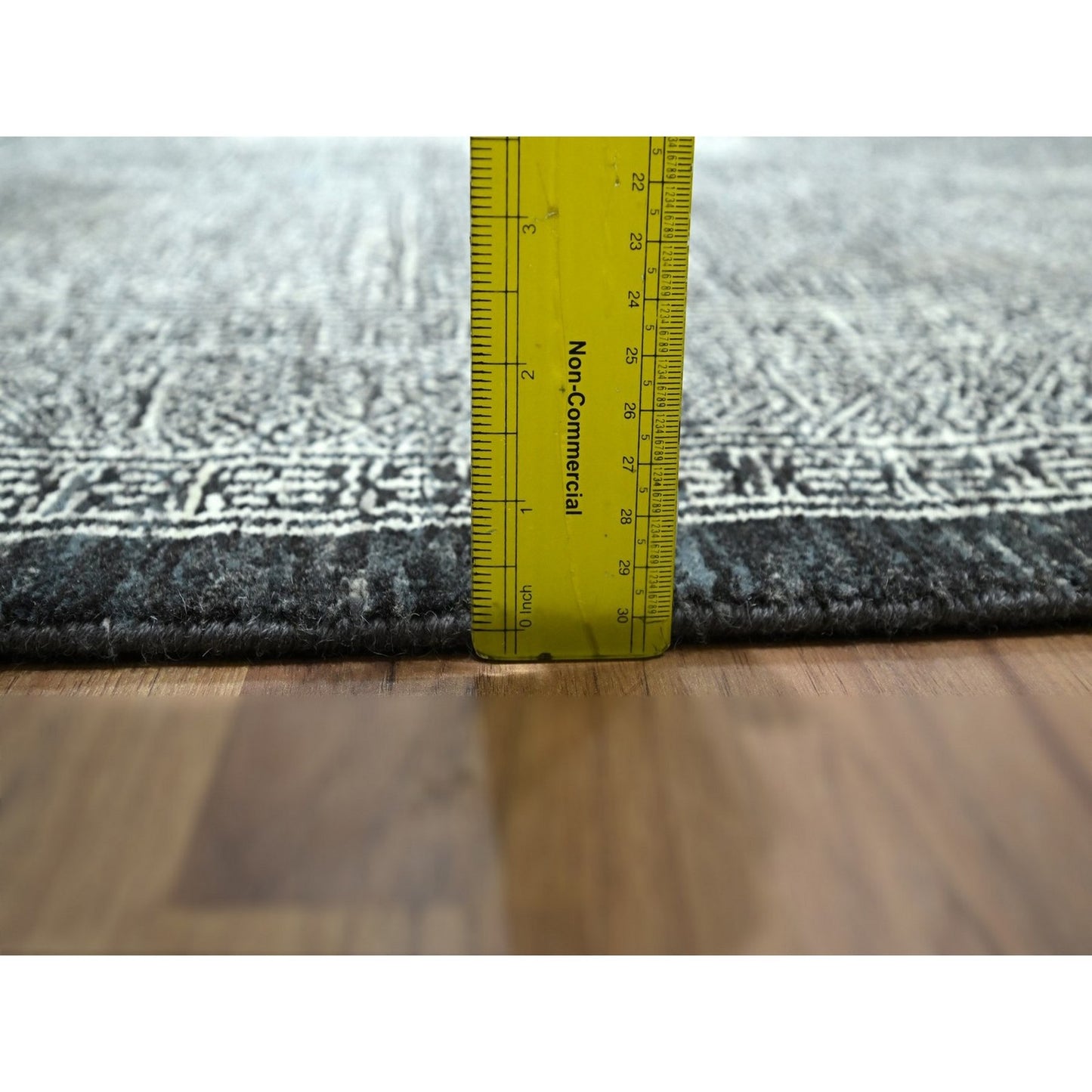 8'10"X12' Charcoal Gray Hand Knotted Wool Rug Garden Design Tone On Tone