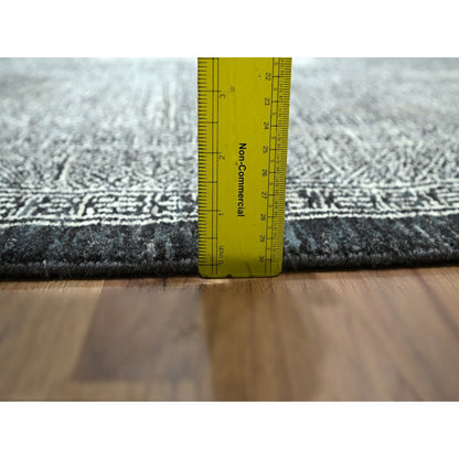 8'10"X12' Charcoal Gray Hand Knotted Wool Rug Garden Design Tone On Tone