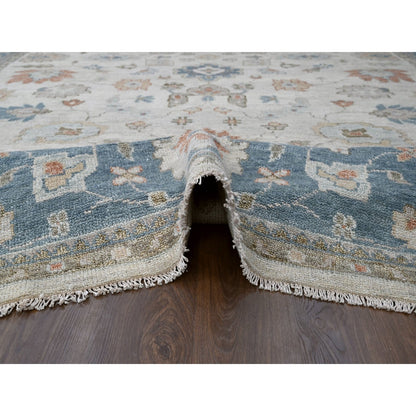 12'X17'9" Light Gray Pure Wool Hand Knotted Oushak Design Oversized Rug