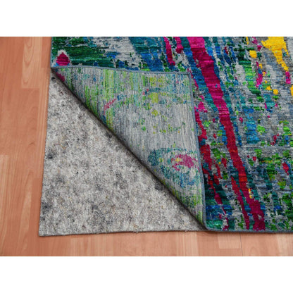 9'X11'9" Gray Lava Design Sari Silk With Wool Hand Knotted Rug