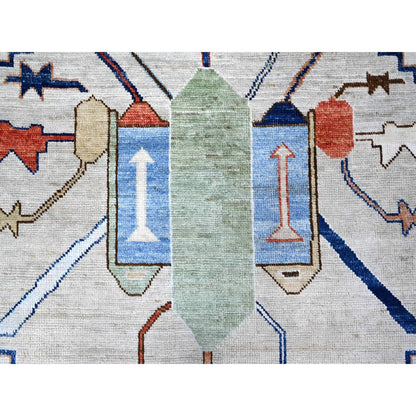 9'1"X11'4" Tufts Blue Anatolian Village Inspired Wool Hand Knotted Rug