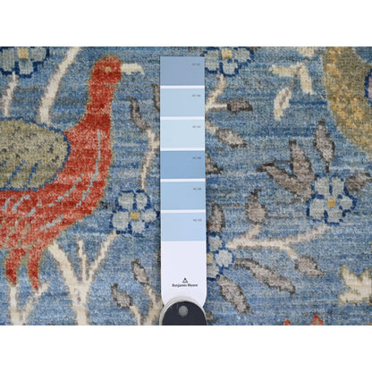 8'X10'1" Yonder Blue Afghan Peshawar Birds Design Hand Knotted Wool Rug