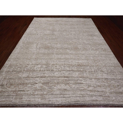 9'X12' Light Brown Moroccan Weave Erased Pattern Hand Knotted Wool Rug