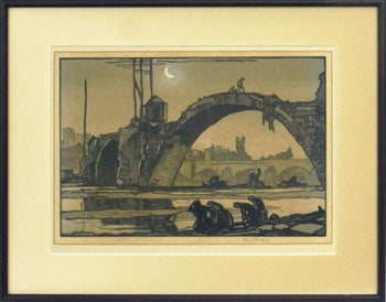 Frank William Brangwyn Woodblock Print Old Bridge