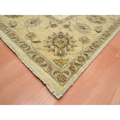 8'X10' Ivory Hand Knotted Agra Ziegler Design Leaf Pattern Pure Wool Rug