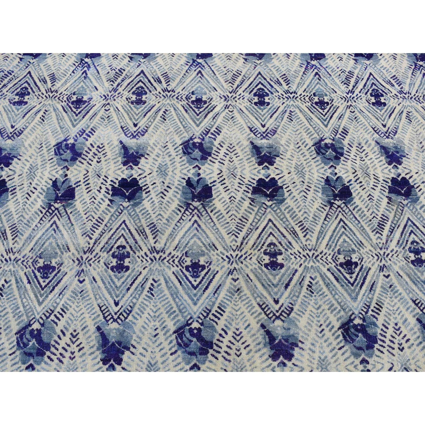 8'X10' Purple Geometric Design Sari Silk With Wool Hand Knotted Rug