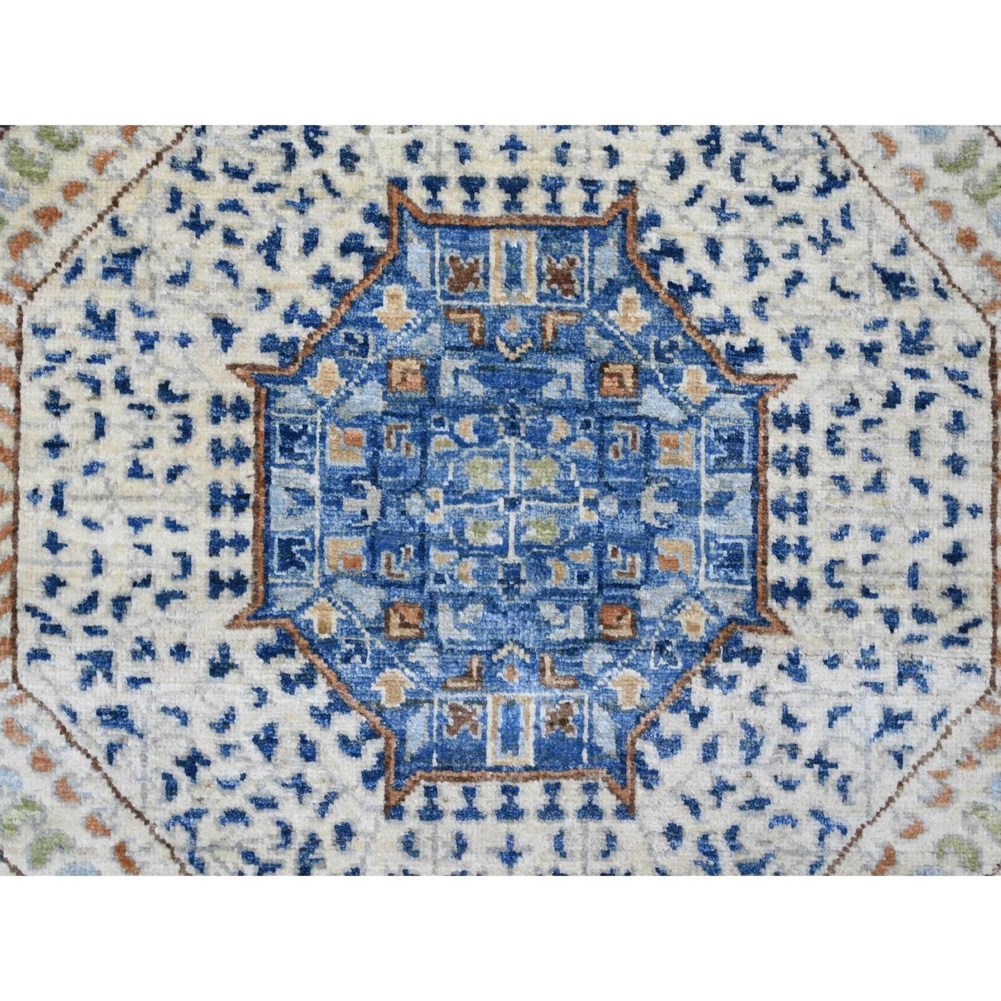 8'1"X9'8" White 14Th Century Mamluk Dynasty Pattern Wool Hand Knotted Rug