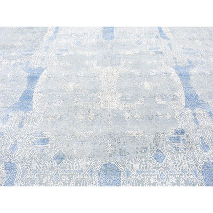 9'X12'2" Wool And Pure Silk Hand Knotted Blue Jewellery Design Rug