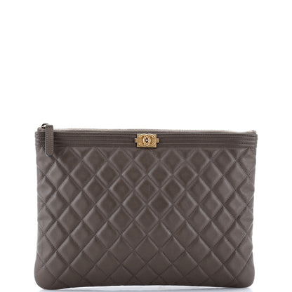 Chanel Boy O Case Clutch Quilted Lambskin Medium