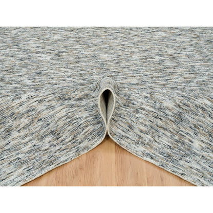 12'2"X15' Beige Modern Striae Design Pure Wool Hand Loomed Oversized Rug