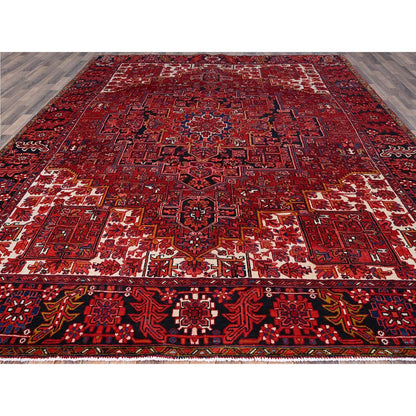 10'X12'8" Red With Asphalt Black Border Vintage Heris Oriental Rug