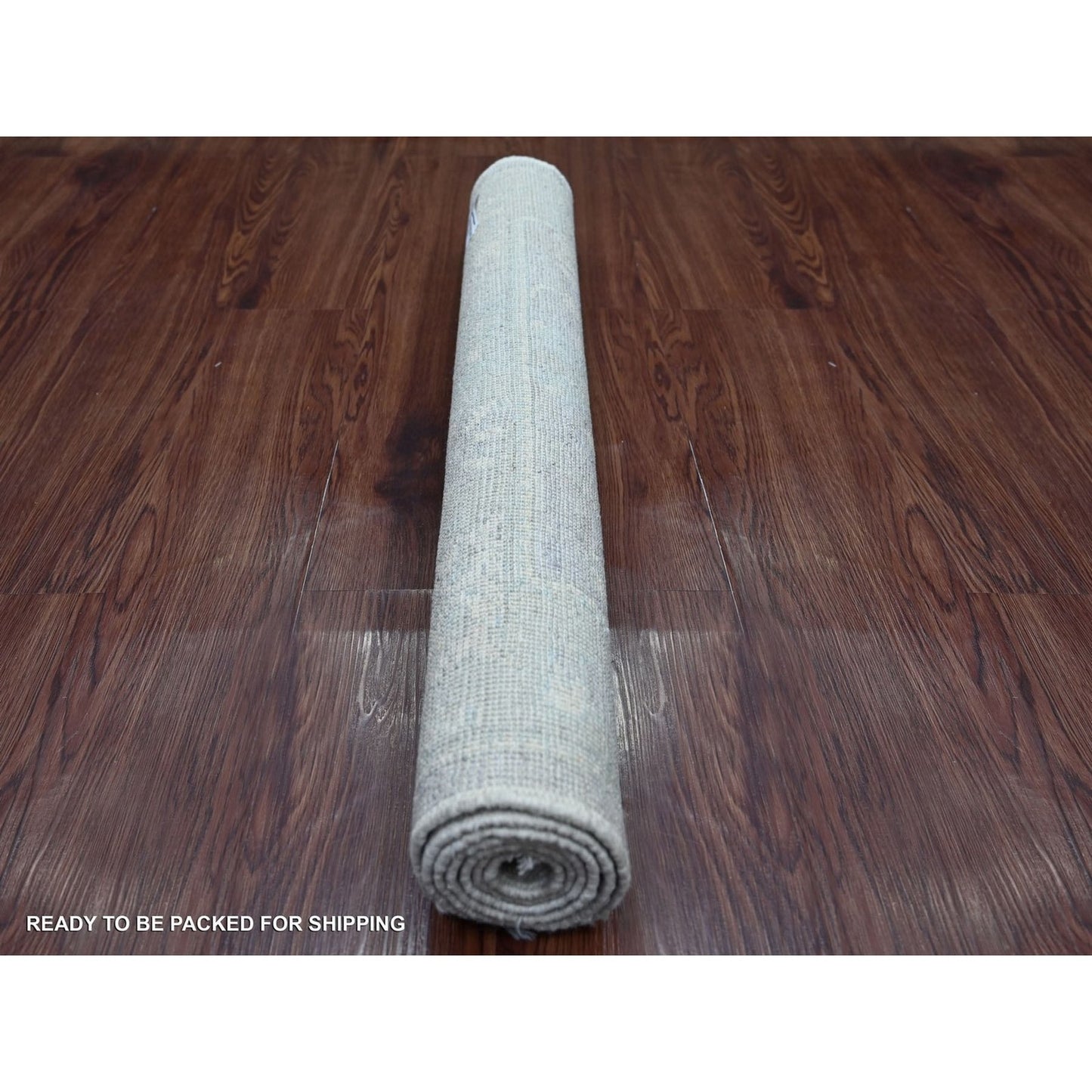 Fossil Gray Afghan Hand Knotted Wool Rug 3'x5' Leaf Design Oushak Angora