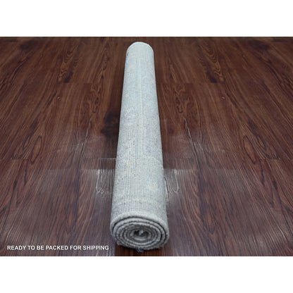 Fossil Gray Afghan Hand Knotted Wool Rug 3'x5' Leaf Design Oushak Angora
