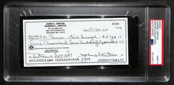 Johnny Unitas Signed 11/20/00 Check Psa/Dna Mint 9 188676