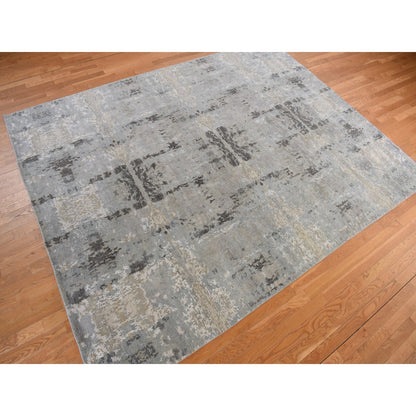 9'X11'7" Gray Modern Nepali Weave Wool And Silk Hand Knotted Rug