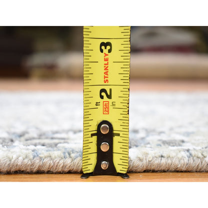 2'6"X10'1" Beige Modern Abstract Design Hand Knotted Pure Wool Runner Rug