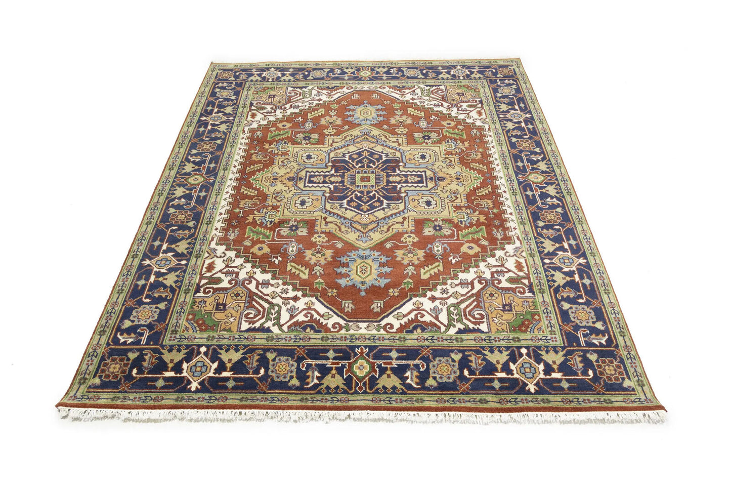 Rusty Red Heriz Serapi Oriental Rug Floral Farmho