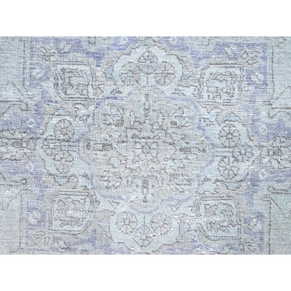 6'9"X9'10" Blue Gray Hand Knotted Vintage Zoroastrian Tebraz Wool Rug