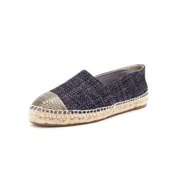 Chanel Women'S Cc Cap Toe Espadrilles Tweed With Leather