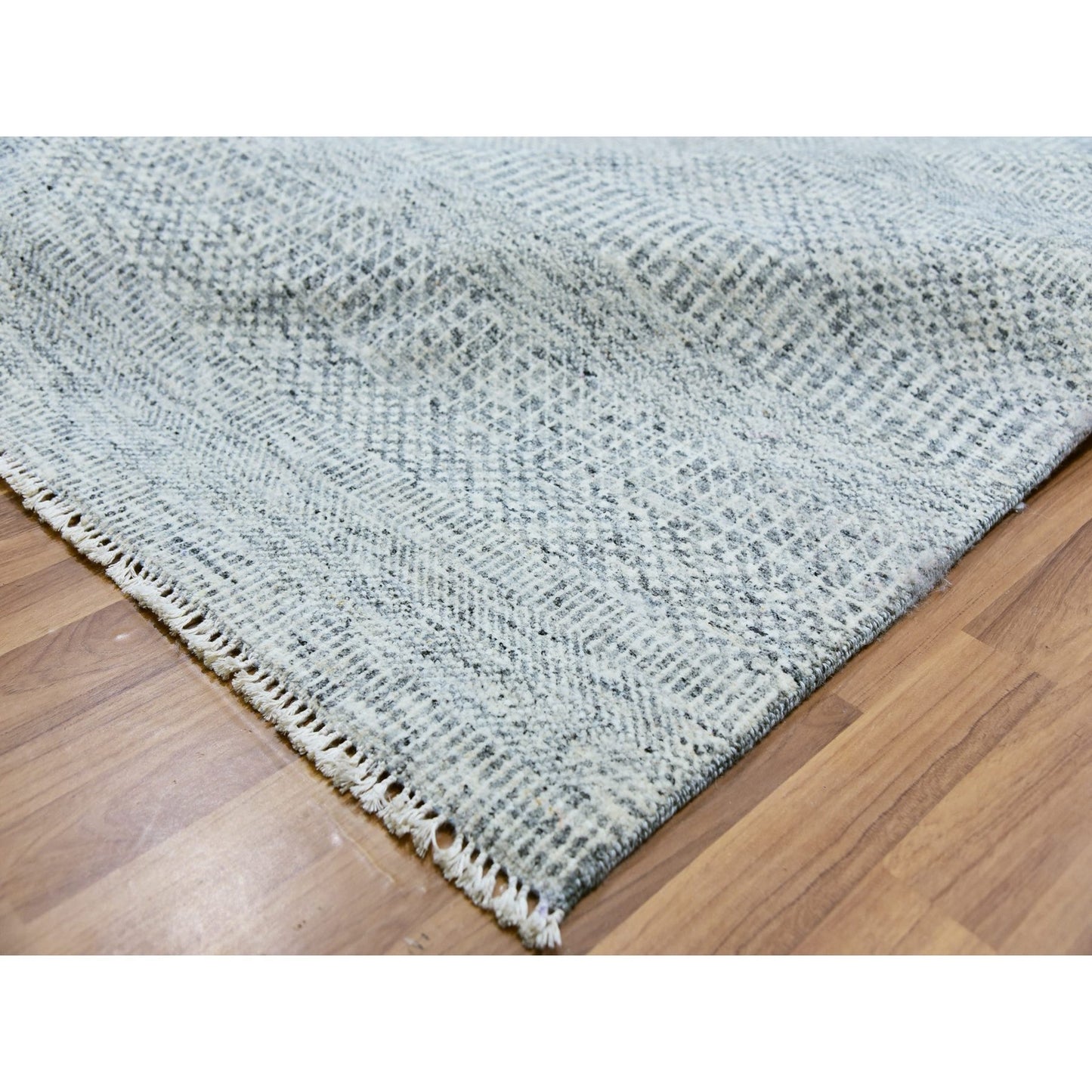11'1"X15' Chrome Gray Modern Grass Design Natural Wool Hand Knotted Rug