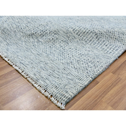 11'1"X15' Chrome Gray Modern Grass Design Natural Wool Hand Knotted Rug