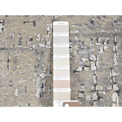 3'X3' Taupe Wool And Silk Abstract Hand Knotted Square Rug