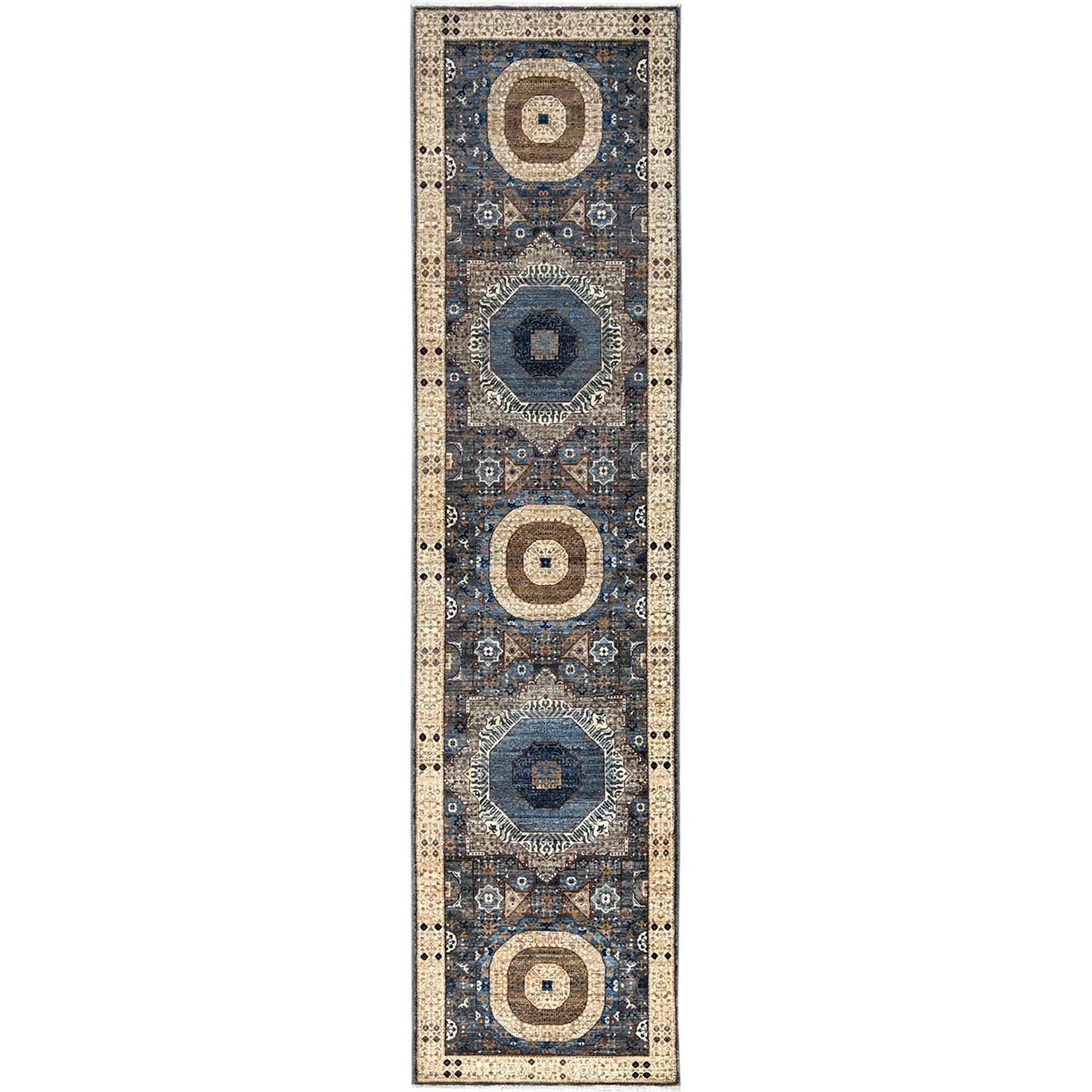Rug 2'5"x9'10" Gray Soft Wool Mamluk Dynasty Hand Knotted Runner 200 KPSI