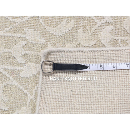 2'6"X10'1" White Hand Knotted Tone On Tone Design Silk Wool Runner Rug