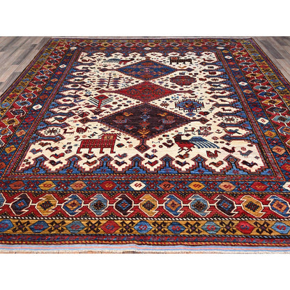 8'4"X9'3" Navajo White Turkish Knot Design Wool Hand Knotted Oriental Rug