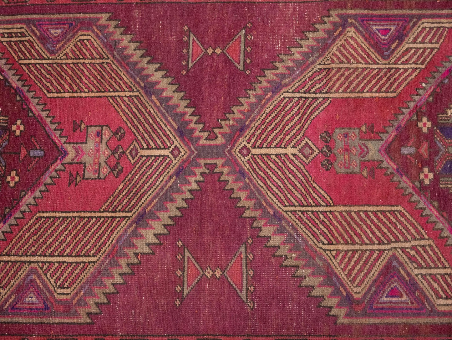 Oriental runner rug geometric tribal style carpet handmade vintage wool 4x11