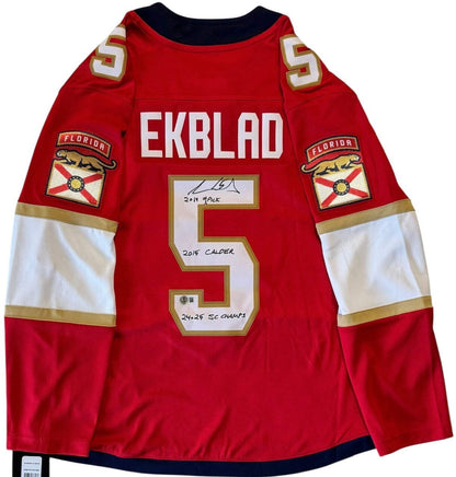 Aaron Ekblad Autographed Panthers Red Breakaway Fanatics Jersey (Beckett Witness