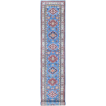 2'10"X16' Blue Kazak With Medallions Design Wool Hand Knotted Runner Rug