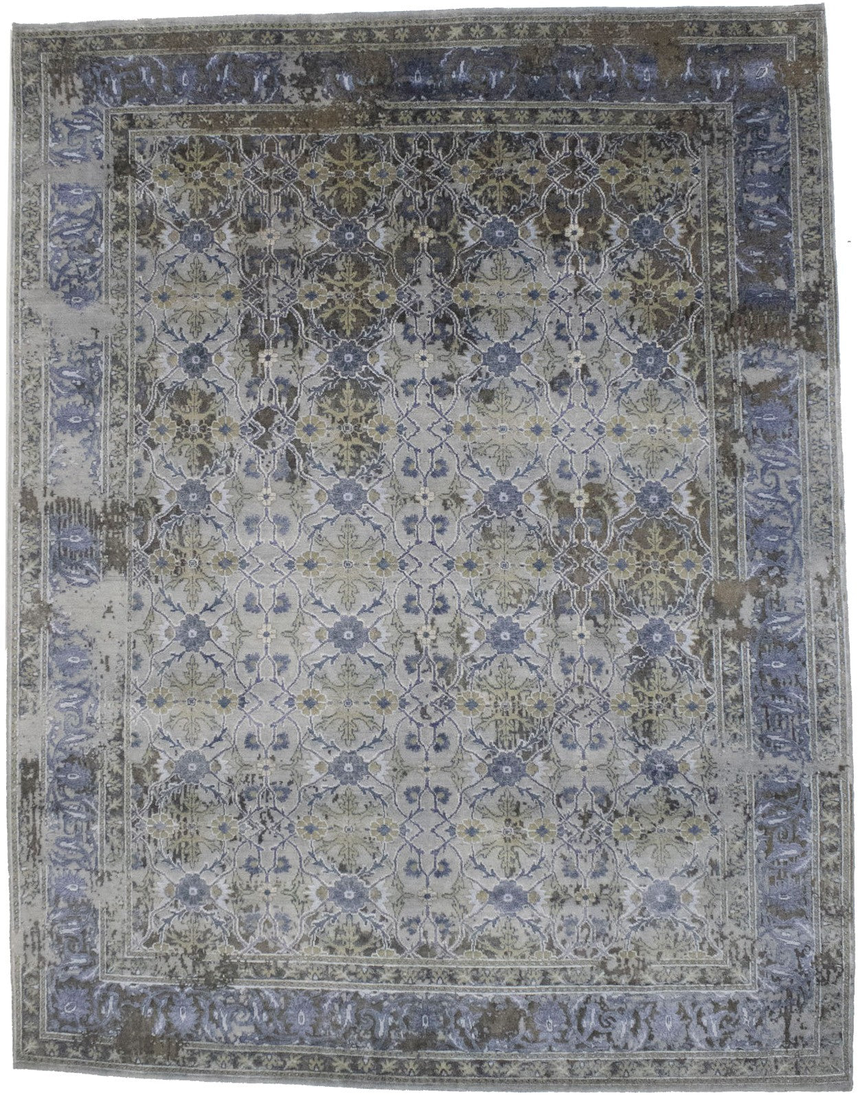 Modern handmade oriental rug distressed floral carpet 8x10 ft