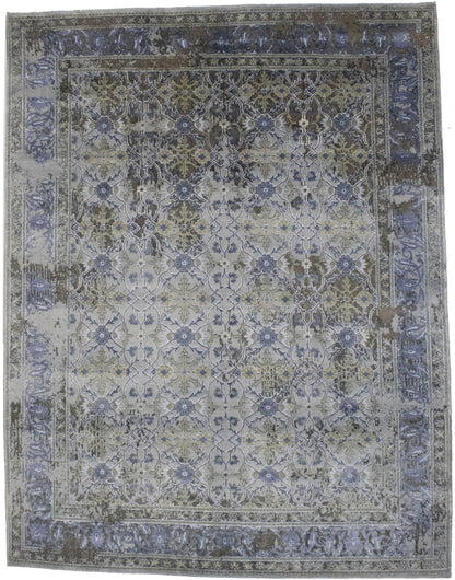 Modern handmade oriental rug distressed floral carpet 8x10 ft