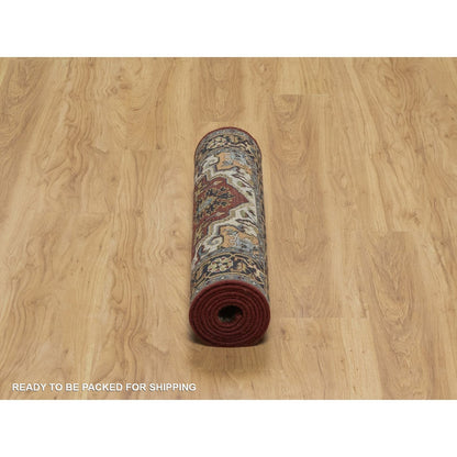 2'7"X8' Red Soft Wool Rug Antiqued Fine Heris Revival Hand Knotted Runner