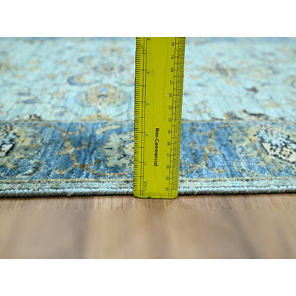 2'8"X24'1" Blue Agra Flower Design Pure Wool Hand Knotted Xl Runner Rug