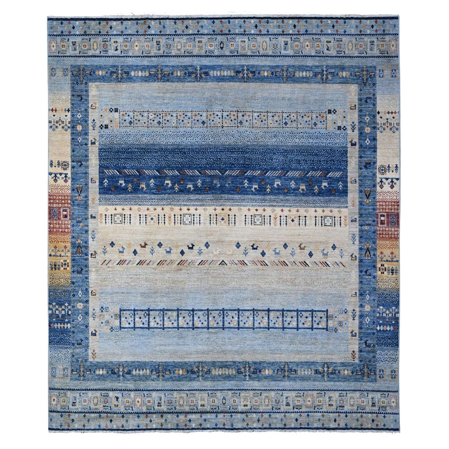 8'3"X9'6" Steel Blue Fine Kashkuli Gabbeh All Natural Wool Oriental Rug