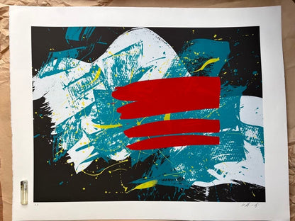 Kazuo Shiraga Red Flag Large Silkscreen Print by Gutai Art 1993 Signed Authentic