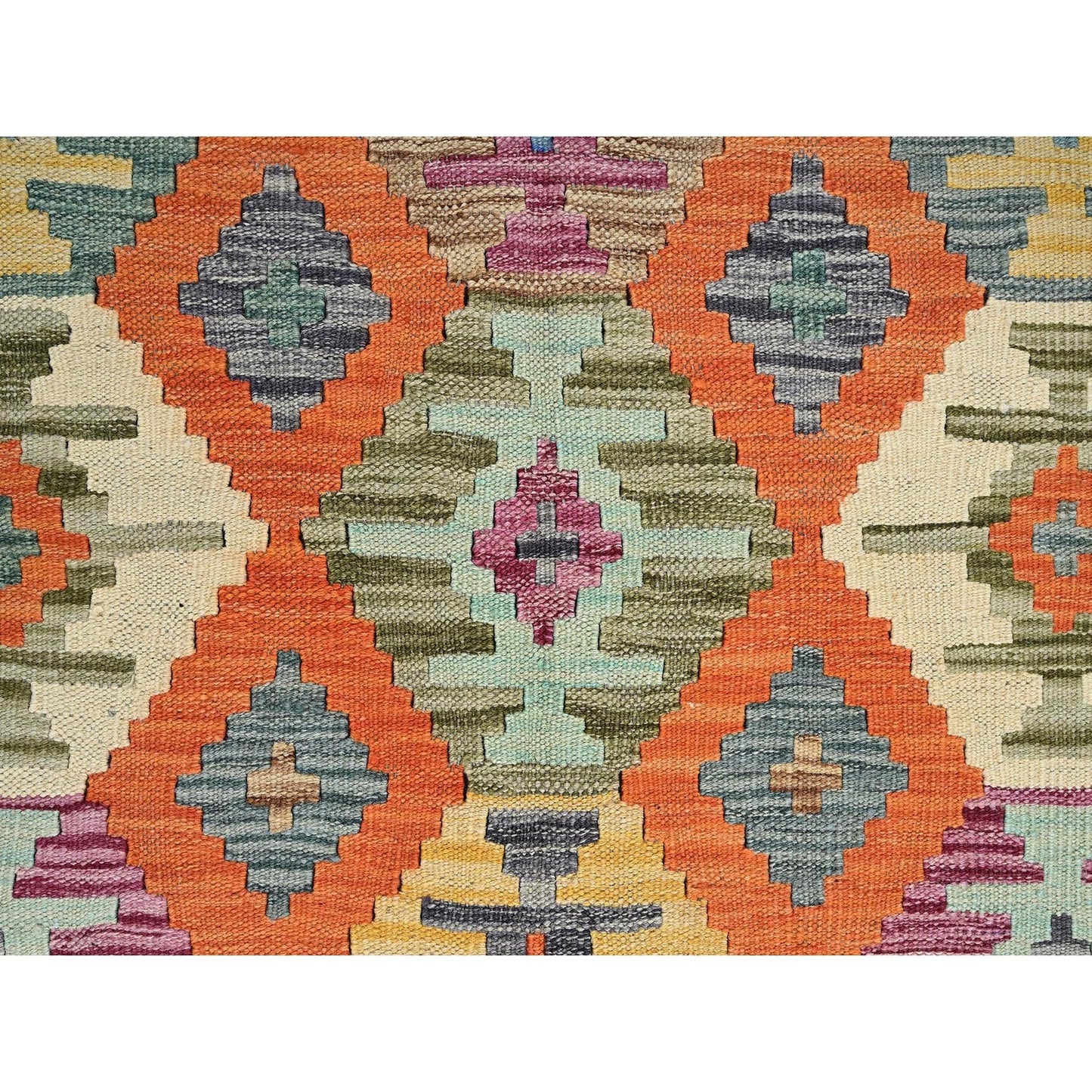 4'X5'9" Colorful Geometric Afghan Kilim All Wool Flat Weave Hand Woven Rug