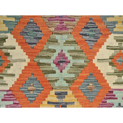 4'X5'9" Colorful Geometric Afghan Kilim All Wool Flat Weave Hand Woven Rug