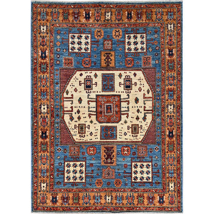 5'2"X7' Blue Antique Karachopf Kazak Design Soft Wool Hand Knotted Rug
